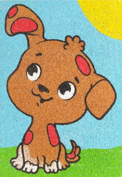 Dog sand art kit with colorful template image.