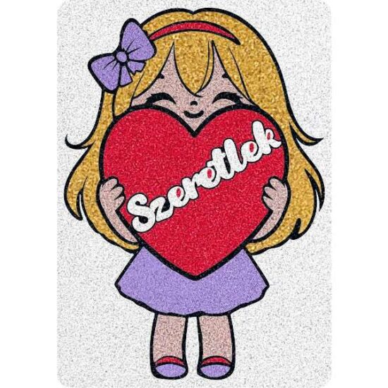 Kislány szeretlek felirattal, színes homokkal homokfestés sablonkép készlet gyerekeknek