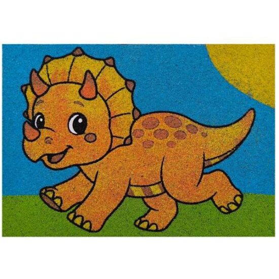 Triceratopsz homokkép sablonnal és színes homokkal homokfestéshez gyerekeknek