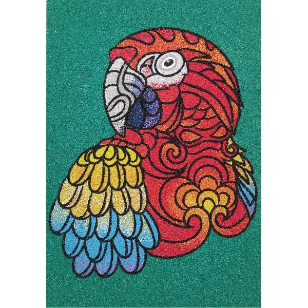 Colorful sand art parrot from adult sand art kit