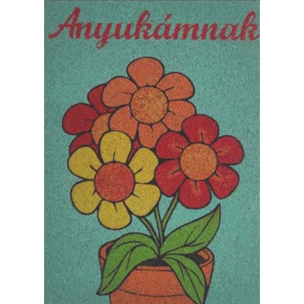 Potted daisy sand art kit for kids with bold flowers and "Anyukámnak" text.