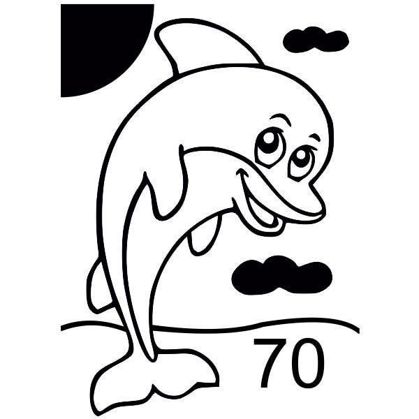 Delfin homokkép sablon fekete-fehér kontúrral.