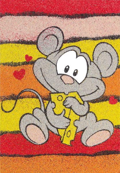 Mouse sand art kit with colorful background.