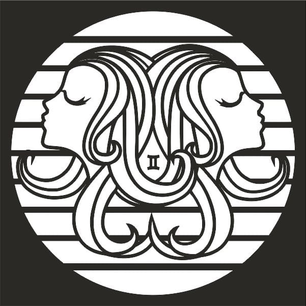 Ikrek Horoszkóp homokkép művészi kontúrvonallal.