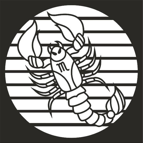 Skorpió horoszkóp homokkép sablon fekete-fehér dizájnnal.