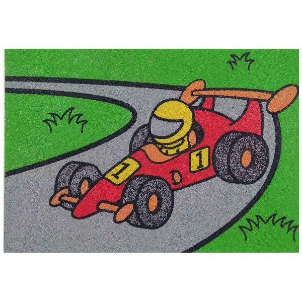 Forma-1 themed sand art kit with colorful car design on a racing track.