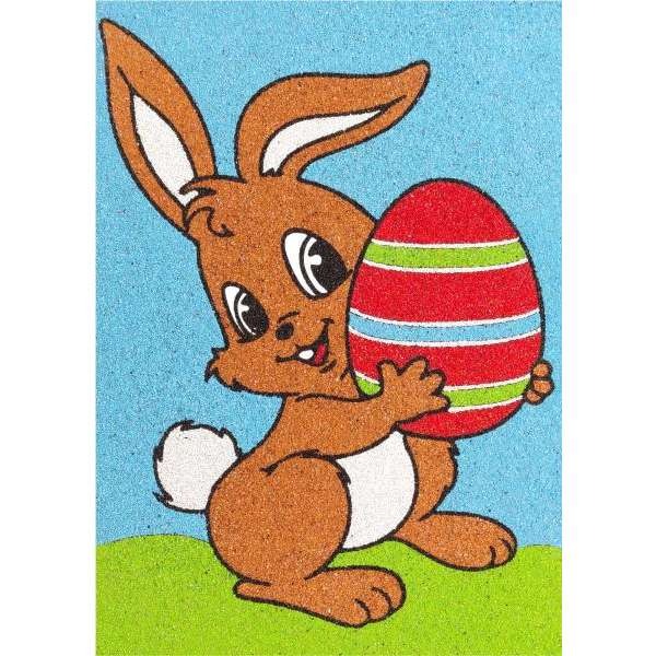 Nyuszi homokkép szett sablonképpel és színes homokkal.