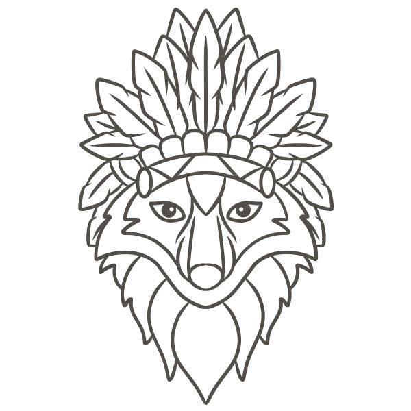 Indián róka sand art template with feathered headdress design.