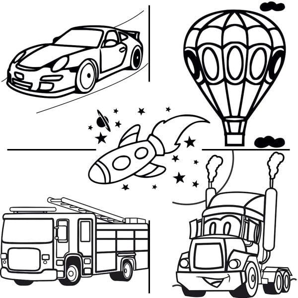 Járművek homokkép csomag sablonok és színes homok készlet gyerekeknek.