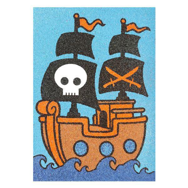 Kalózhajó homokkép színes kreatív sablon gyerekeknek.