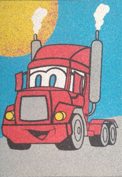 Kamion homokkép kreatív homokfestő sablon gyerekeknek.