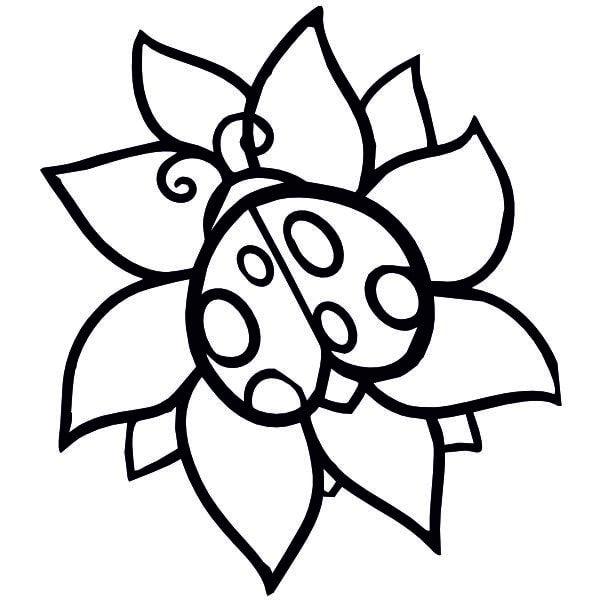 Katica homokkép sablon festéshez, virág és katicabogár mintával.