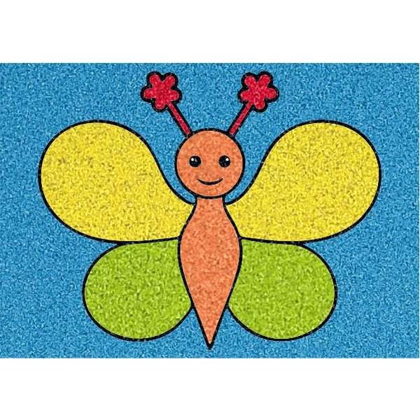 Egyszerű pillangó homokkép színes homokkal készült sablon.