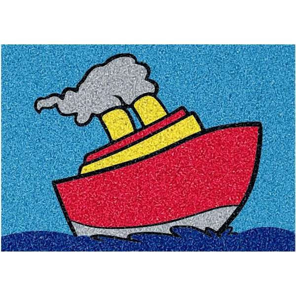 Gőzös homokkép sand art kit with colorful ship design for creative kids' crafts.