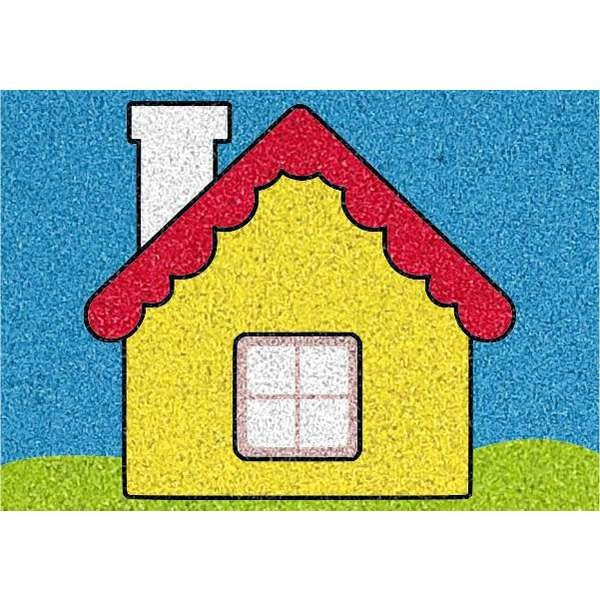 Mézeskalács ház homokkép színes homokkal díszítve.