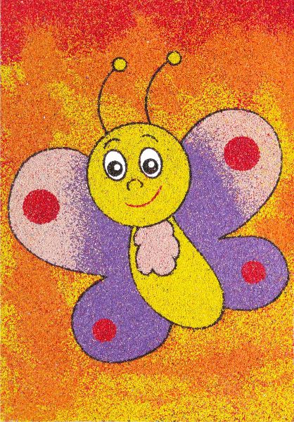 Colorful butterfly sand art for kids, playful DIY activity kit.