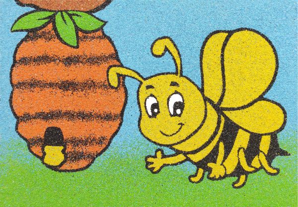 Méhecske homokkép készlet színes sablonképpel és méhecske motívummal.