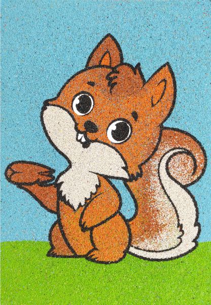 Mókus homokkép színes sablonkép kreatív foglalkozáshoz gyerekeknek.