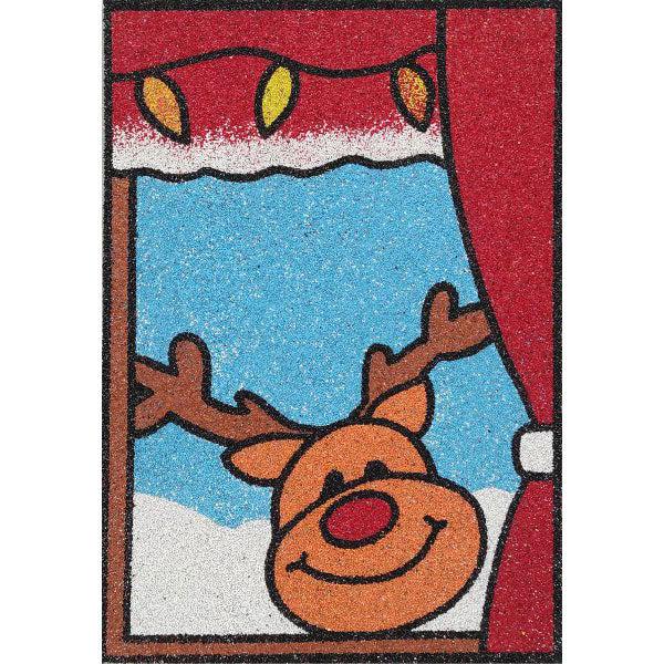 Rudolf ablakban homokkép készlet, kreatív gyerekjáték, színes homokkal.