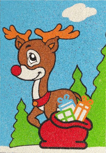 Rudolf összeillő homokkép színes, kreatív homokfestés sablon képpel.