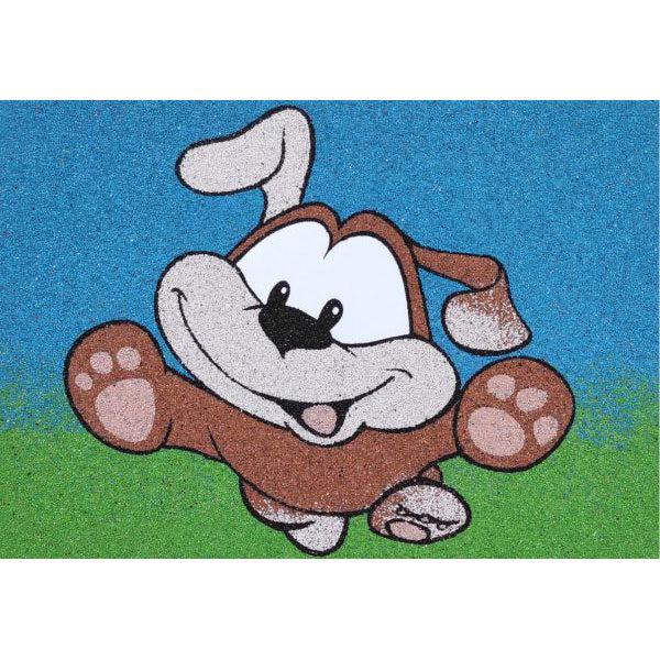 Ugró kutyus homokkép színes sablon használatával.