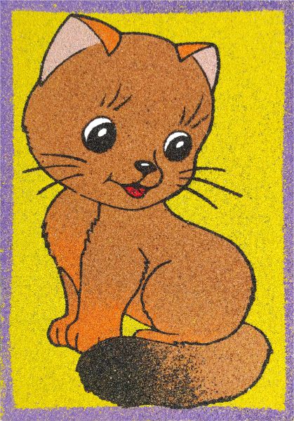 Cute sitting cat sand art with colorful background.