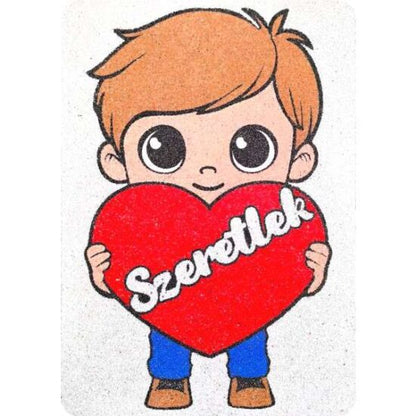 Kisfiú szeretlek feliratos színes homokfestés sablon kép gyerekeknek