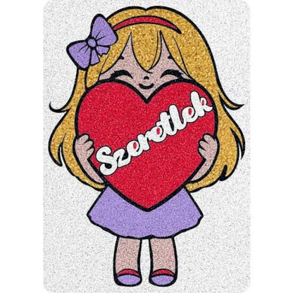 Kislány szeretlek felirattal, színes homokkal homokfestés sablonkép készlet gyerekeknek