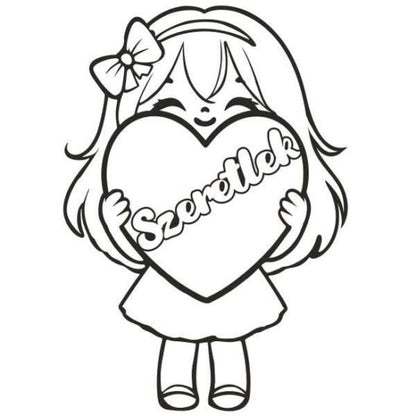 Kislány szeretlek felirattal homokkép homokfestéshez színes homokkal és sablonkép segítségével