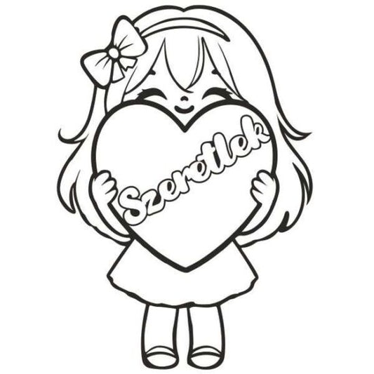 Kislány szeretlek felirattal homokkép homokfestéshez színes homokkal és sablonkép segítségével