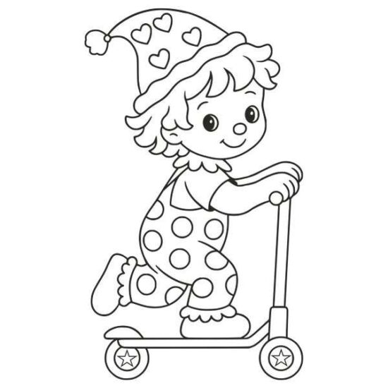 Rolleres bohóc homokkép homokfestéssel, sablonkép és színes homokcsomaggal gyerekeknek