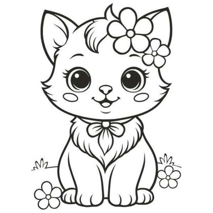 Virágos cica homokkép homokfestéshez színes homokkal és sablonkép használati útmutatóval