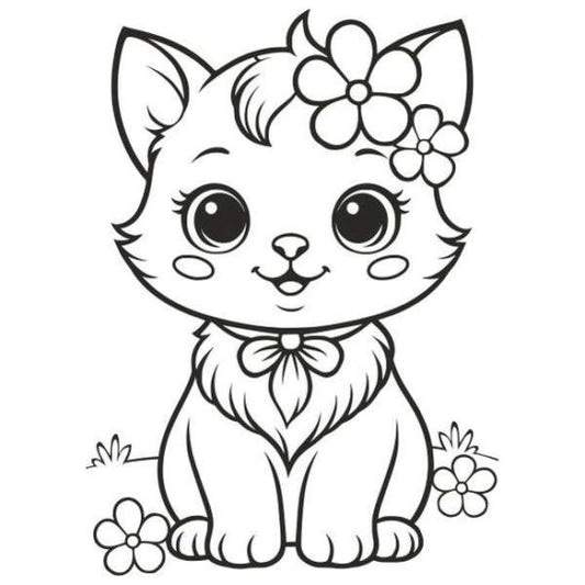 Virágos cica homokkép homokfestéshez színes homokkal és sablonkép használati útmutatóval