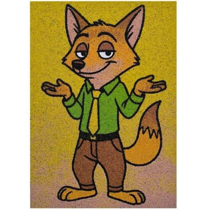 Szélhámos róka homokkép homokfestéssel, sablonkép és színes homok tasakokkal gyerekeknek