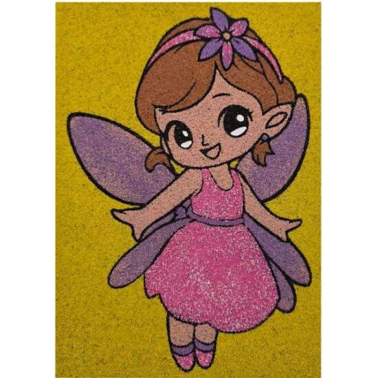 Tündér alakzat homokfestéshez színes homokkal és sablonképpel gyerekeknek