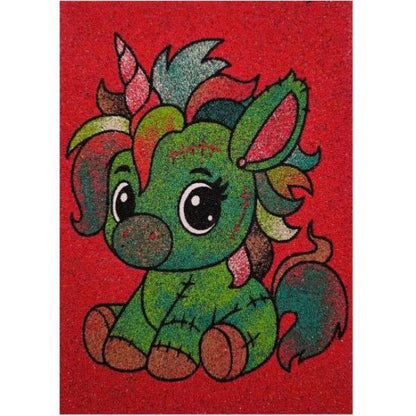 Zombipóni homokkép homokfestéshez, színes homokkal és sablonkép kontúrvonalakkal