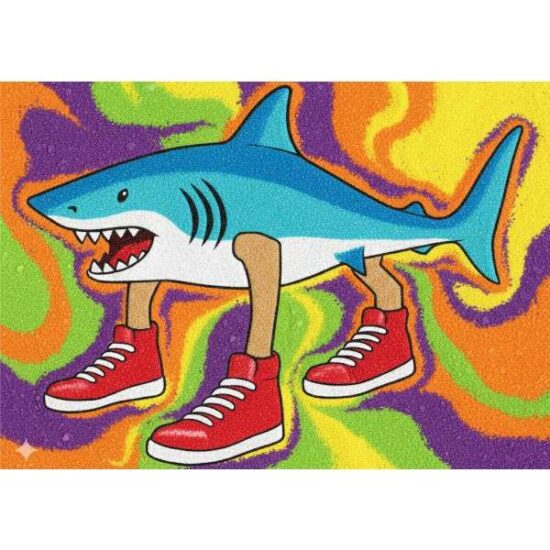 Tralalero Tralala homokfestés sablonkép színes homokkal gyerekeknek kreatív szórakozás